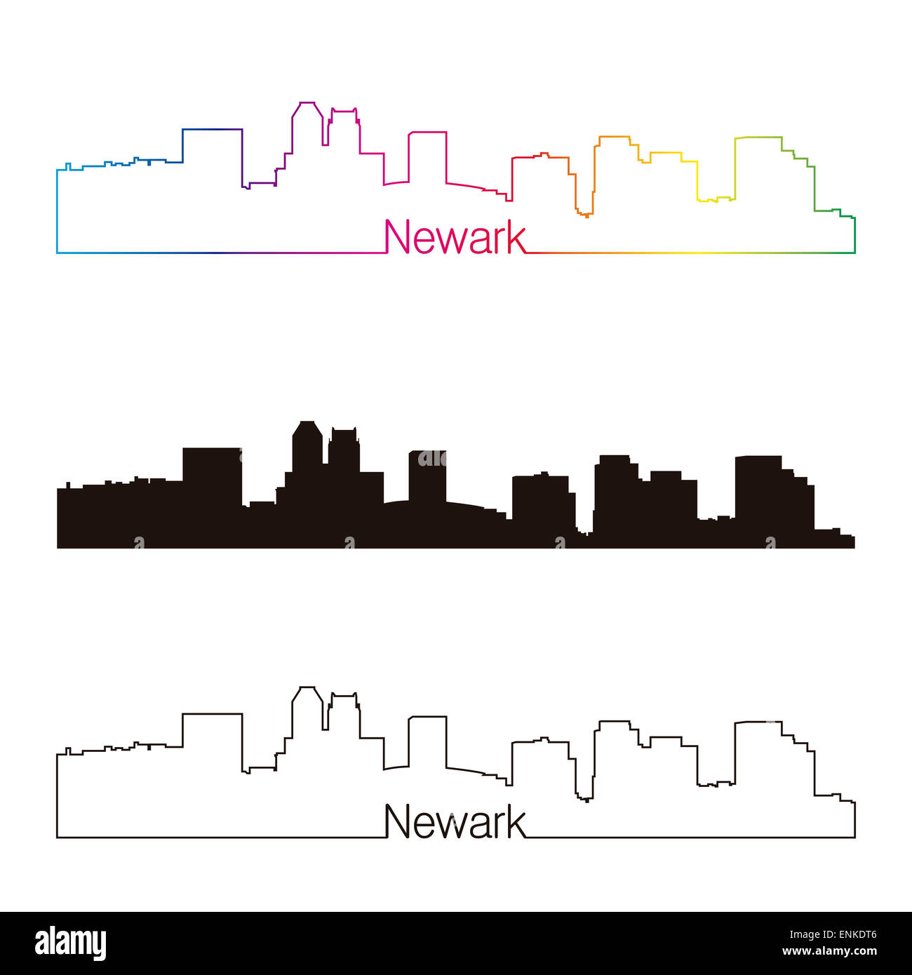 Newark Skyline linearen Stil mit Regenbogen Stockfoto