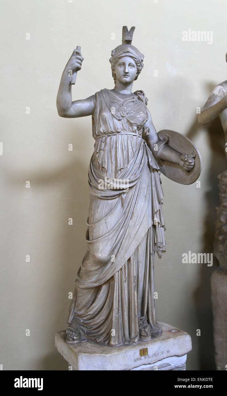 Statue der Athena. Von Villa Cassio in der Nähe von Tivoli, Italien. 1. Jahrhundert n. Chr. Kopie des Te 3. Jahrhundert v. Chr. griechische original. Stockfoto