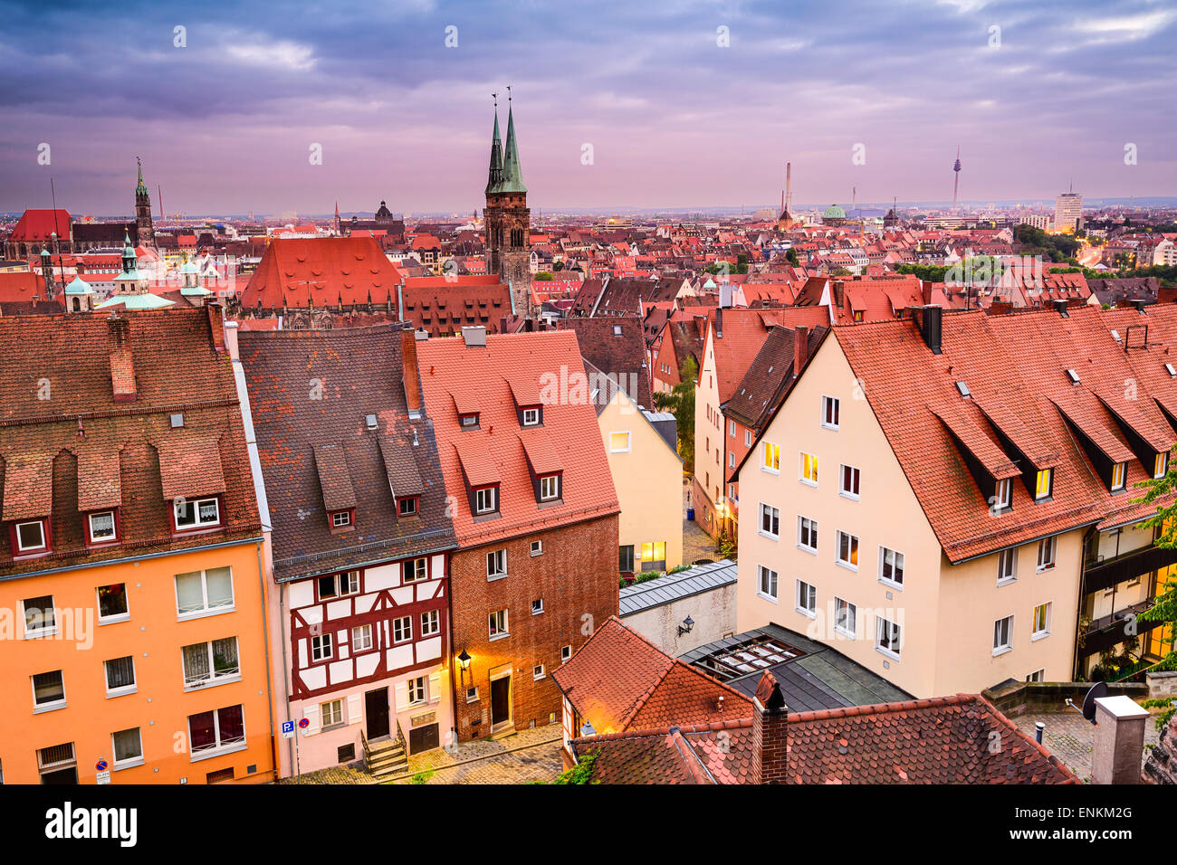 Nürnberg, alte Stadt Skyline. Stockfoto