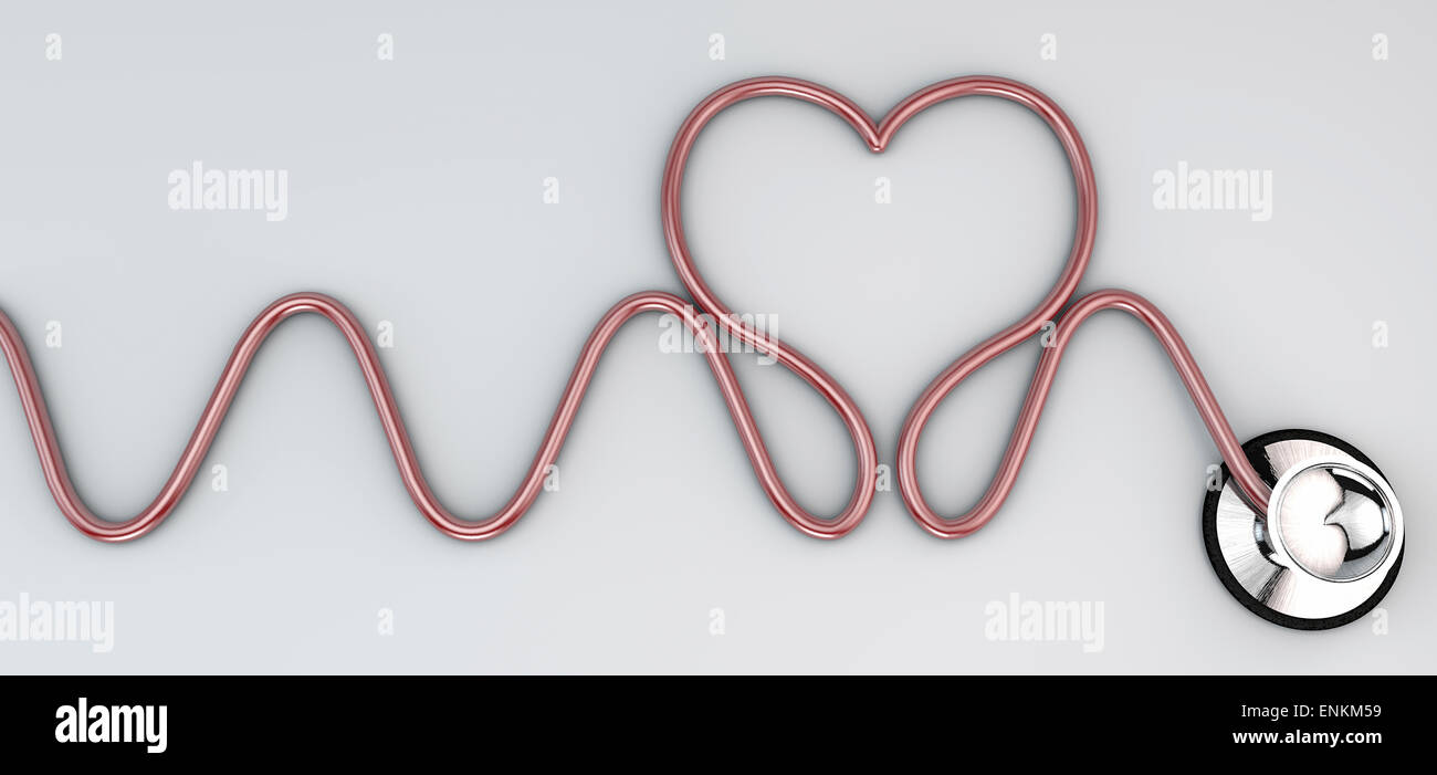 Stethoskop In Form von Herzen auf grauem Hintergrund Stockfoto