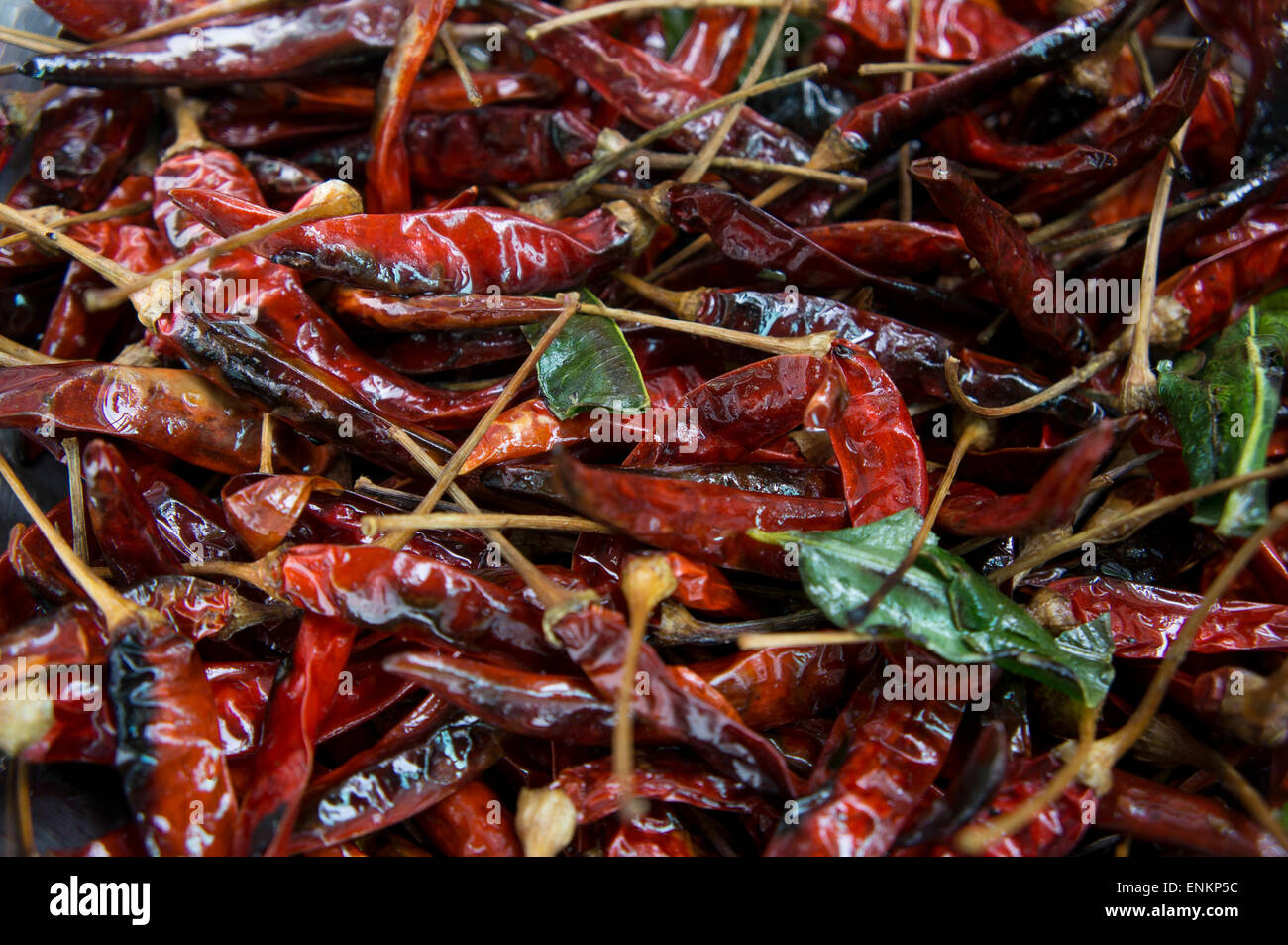 Chili Gewürz würzigen roten trockenen Zutaten gekocht Stockfoto
