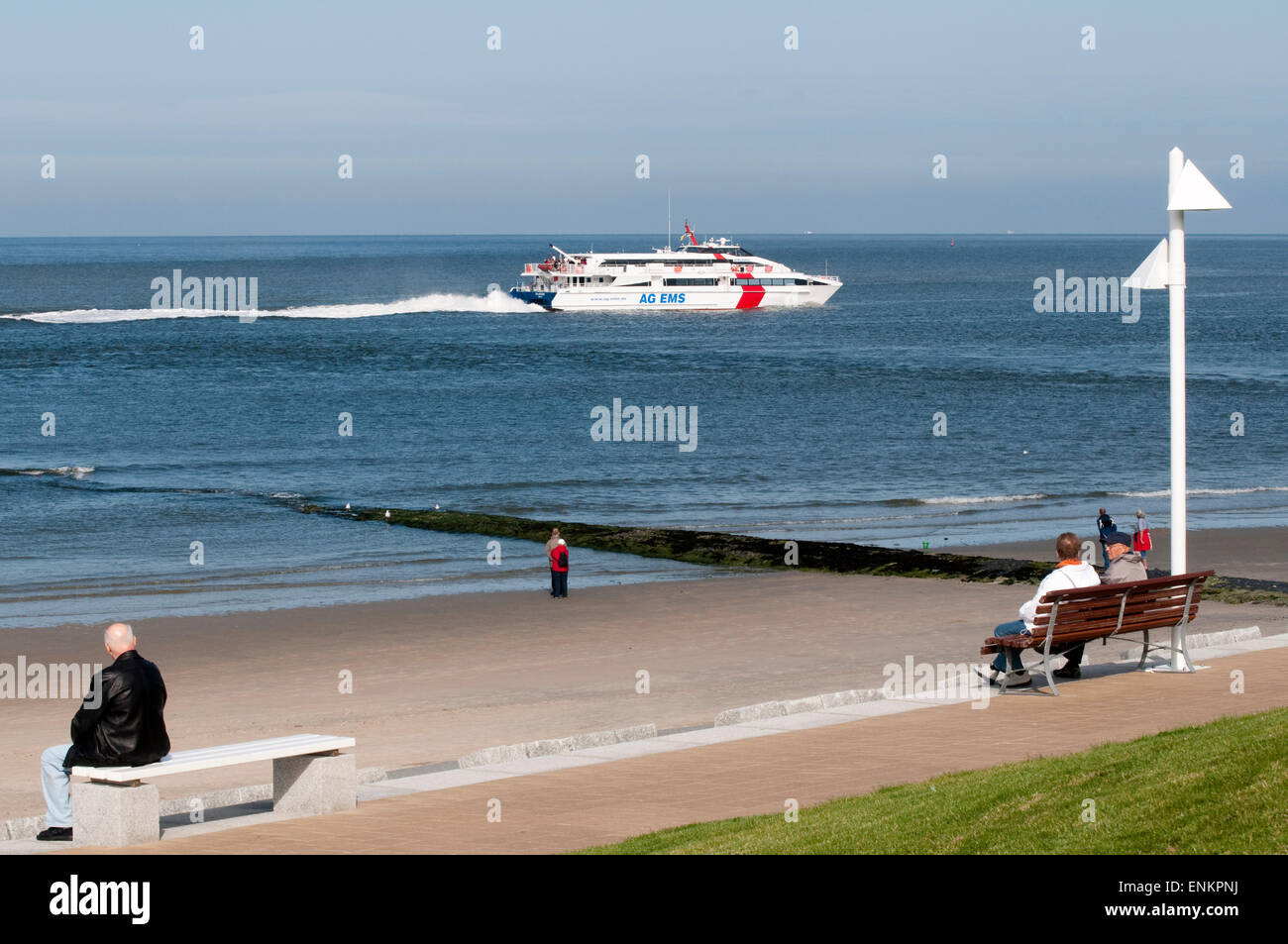 Promenade, Strand, Norderney, Nordsee Insel, Ostfriesland, Niedersachsen, Deutschland Stockfoto
