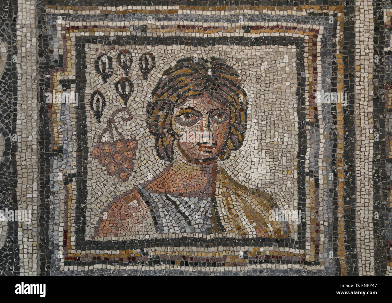 Römisches Mosaik mit den Jahreszeiten. Rom, Le Campanelle Via Appia Nouva. 4.-5. Jahrhundert n. Chr.. Römische Nationalmuseum. S. Massimo. Stockfoto