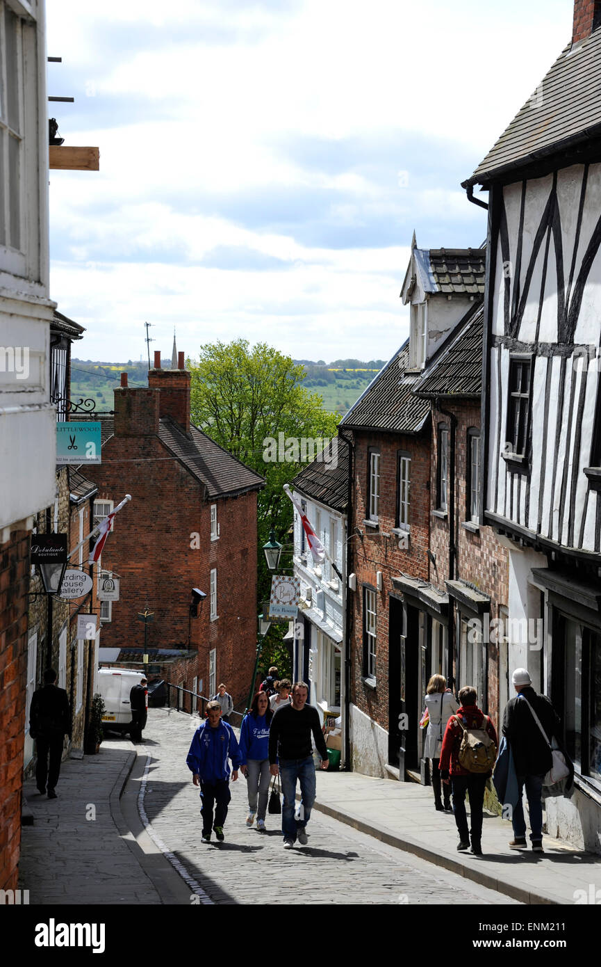 April-Sonne auf steilen Hügel, Lincoln. Stockfoto