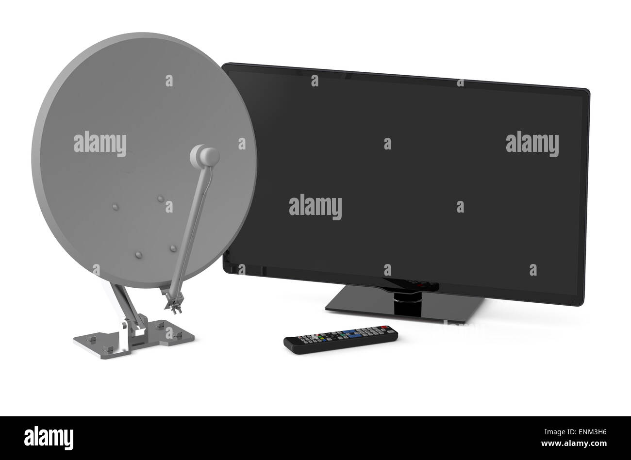Fernseher und Sat-Schüssel isolierten auf weißen Hintergrund Stockfoto Fernseher und Sat-Schüssel isolierten auf weißen Hintergrund Stockfoto