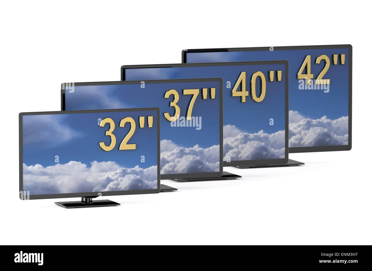 TV-Geräte mit verschiedenen Diagonale isoliert auf weißem Hintergrund Stockfoto TV-Geräte mit verschiedenen Diagonale isoliert auf weißem Hintergrund Stockfoto