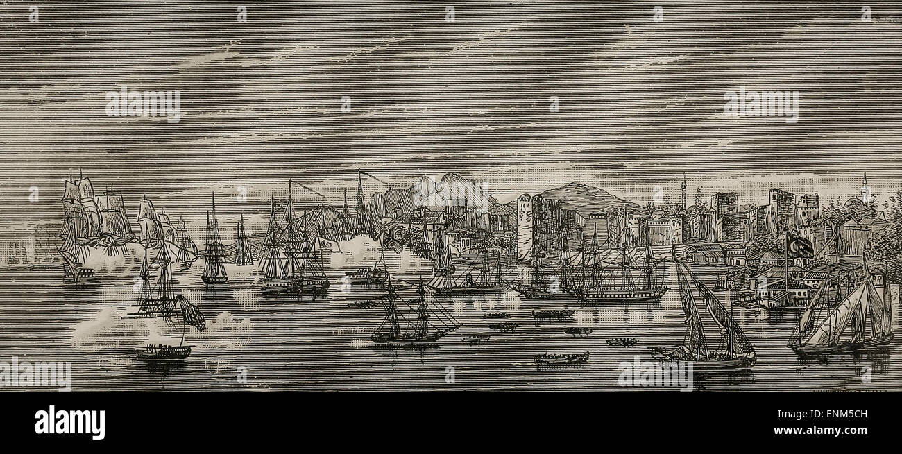 Sinope, 1853 - die Russen unter Admiral Nachimoff Vernichtung der türkischen Flotte im Hafen von Sinope Stockfoto