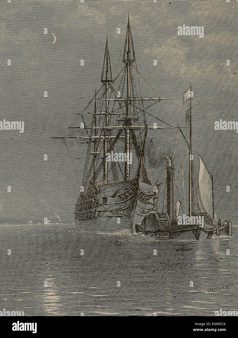 Die "Fighting Temeraire" abgeschleppt zu ihren letzten Liegeplatz, 1838 Stockfoto