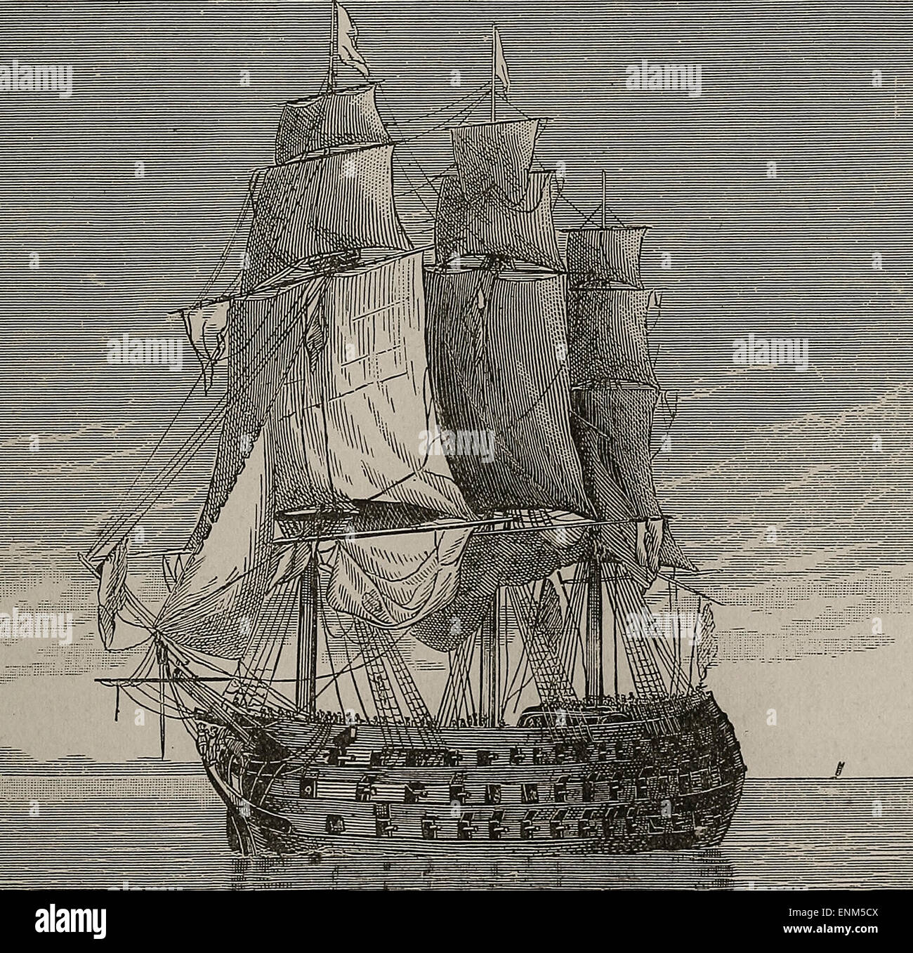 Der Sieg - Lord Horatio Nelsons Flaggschiff bei Trafalgar. Segel-Fregatte erstklassige, 100 Kanonen Stockfoto