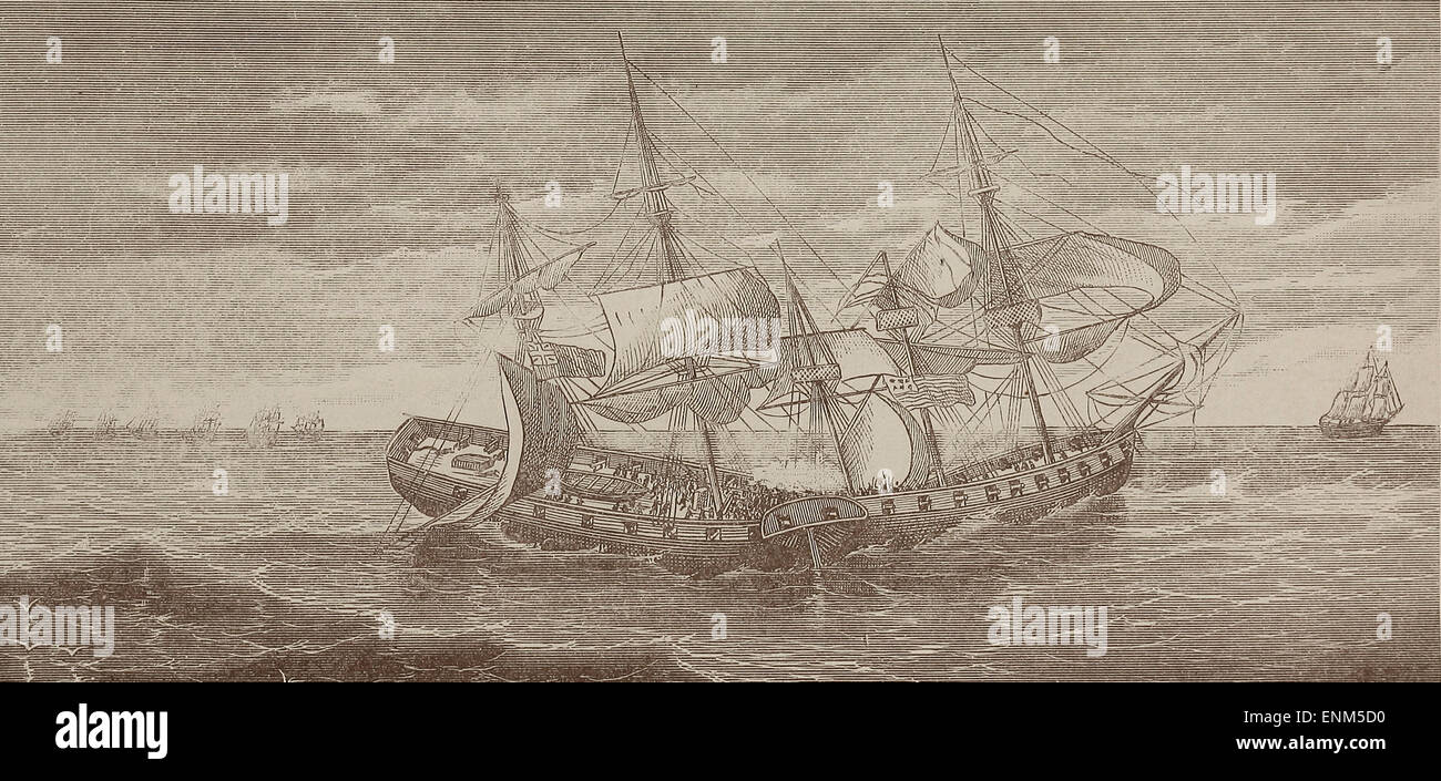 Die USS Wasp einsteigen in die HMS Frolic Stockfoto