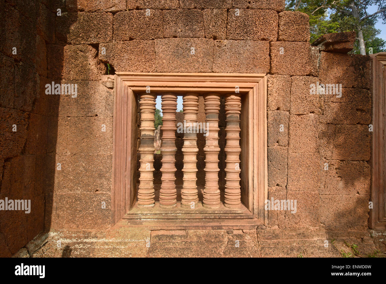 Spalte am Banteay Srei Tempel von Angkor Wat in Siem Reap, Kambodscha Stockfoto