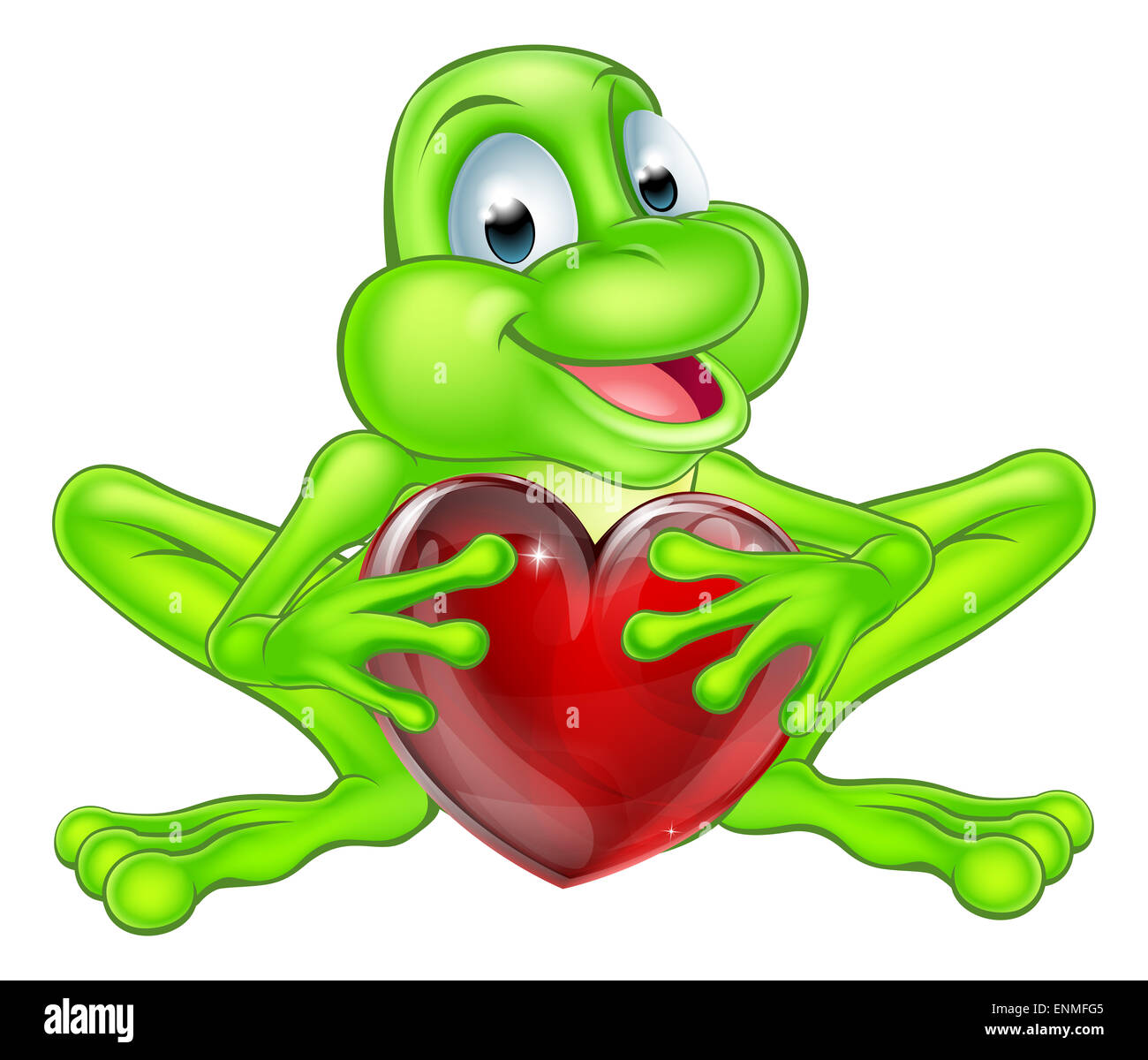 Zur Veranschaulichung der niedlichen Cartoon Frosch Maskottchen Charakter hält eine Herzform Stockfoto