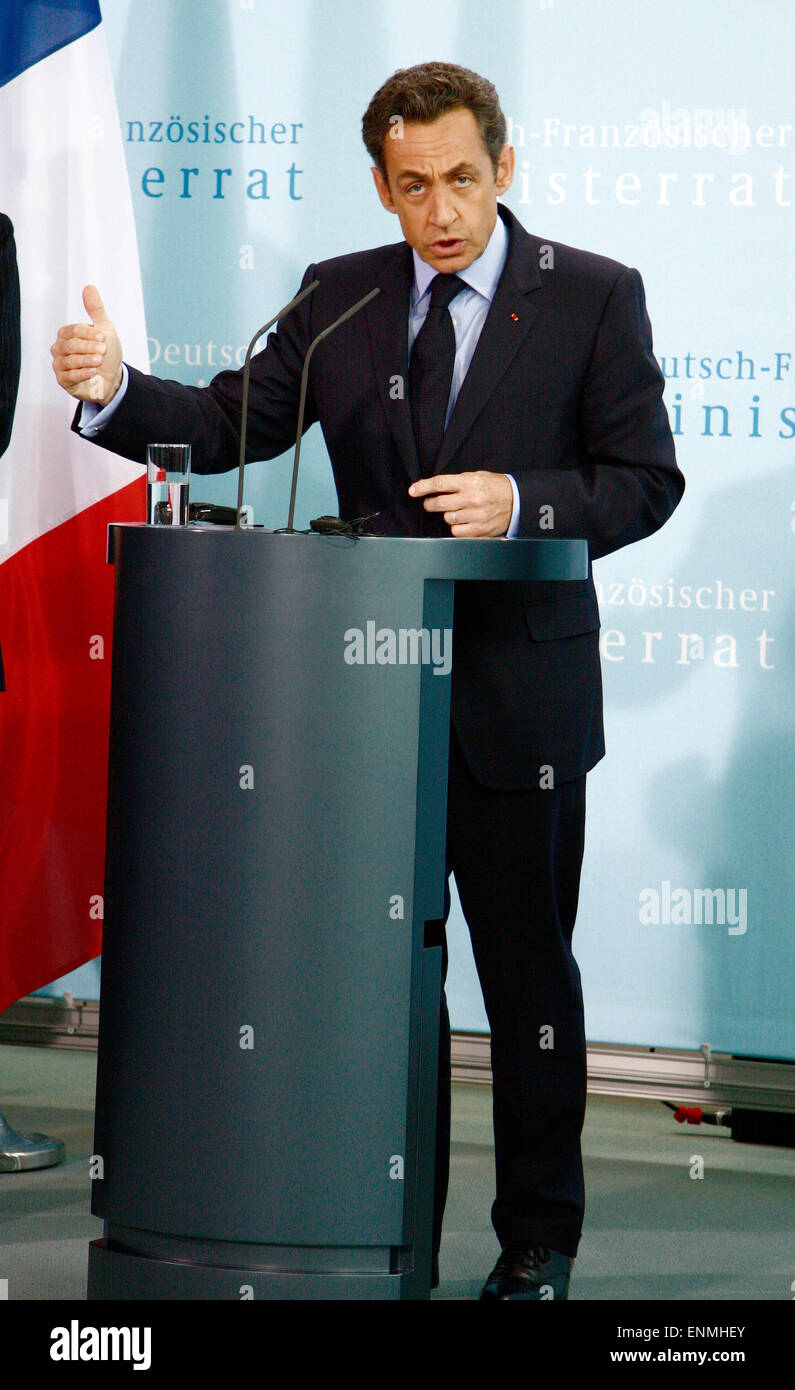 Nicolas Sarkozy - Presseunterrichtung Nach Treffen des Deutsch-Franzoesischen Ministerrates, Bundeskanzleramt / Chanclery, 12. Maerz 2009, Berlin-Tiergarten. Stockfoto