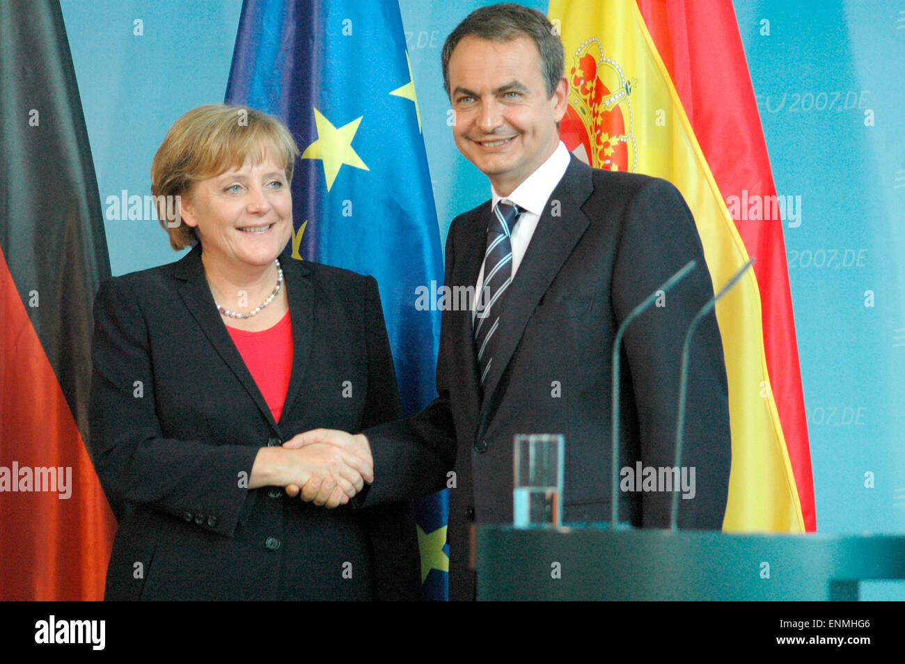 Angela Merkel, Jose Luis Rodriguez Zapatero - Treffen der dt. BKin Mit Dem Spanischen PM, Bundeskanzleramt, 15. Juni 2007, Berlin-Tiergarten. Stockfoto