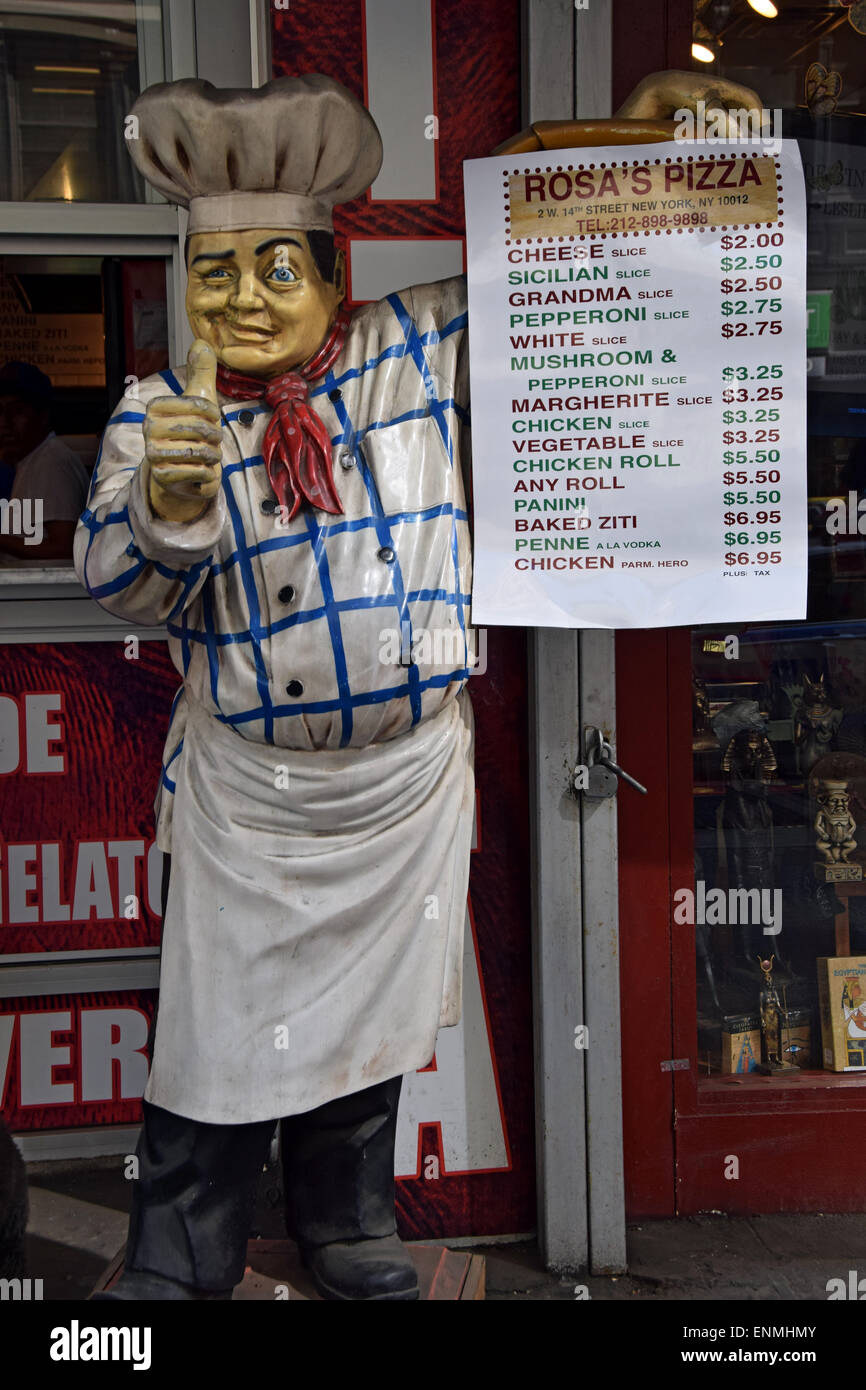 Statue außerhalb eine Pizzeria auf der West 14th Street in Manhattan, NYC. Stockfoto