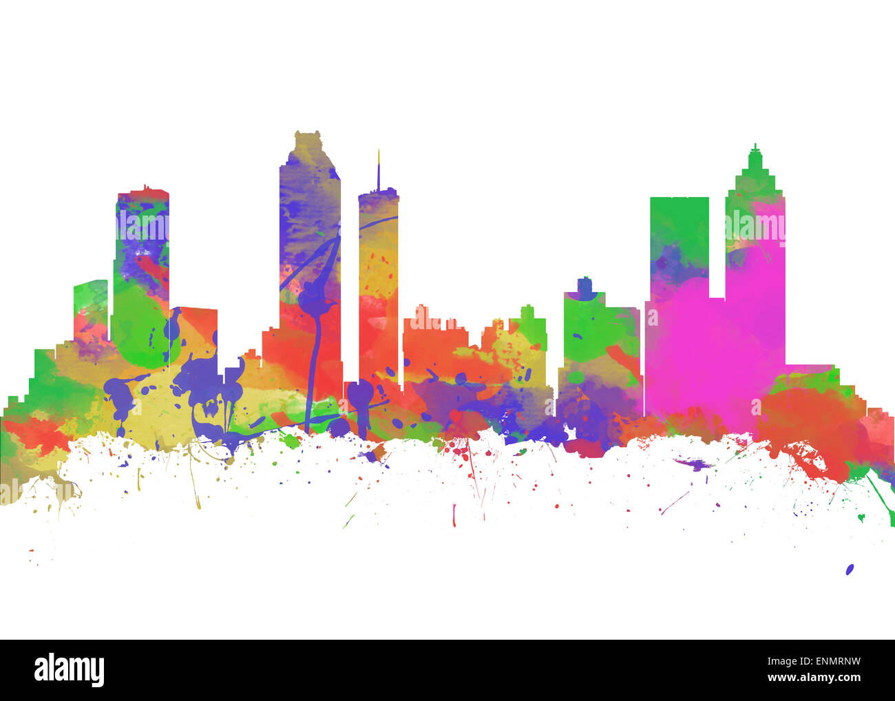 Aquarell Kunstdruck auf die Skyline von Atlanta Georgia USA Stockfoto