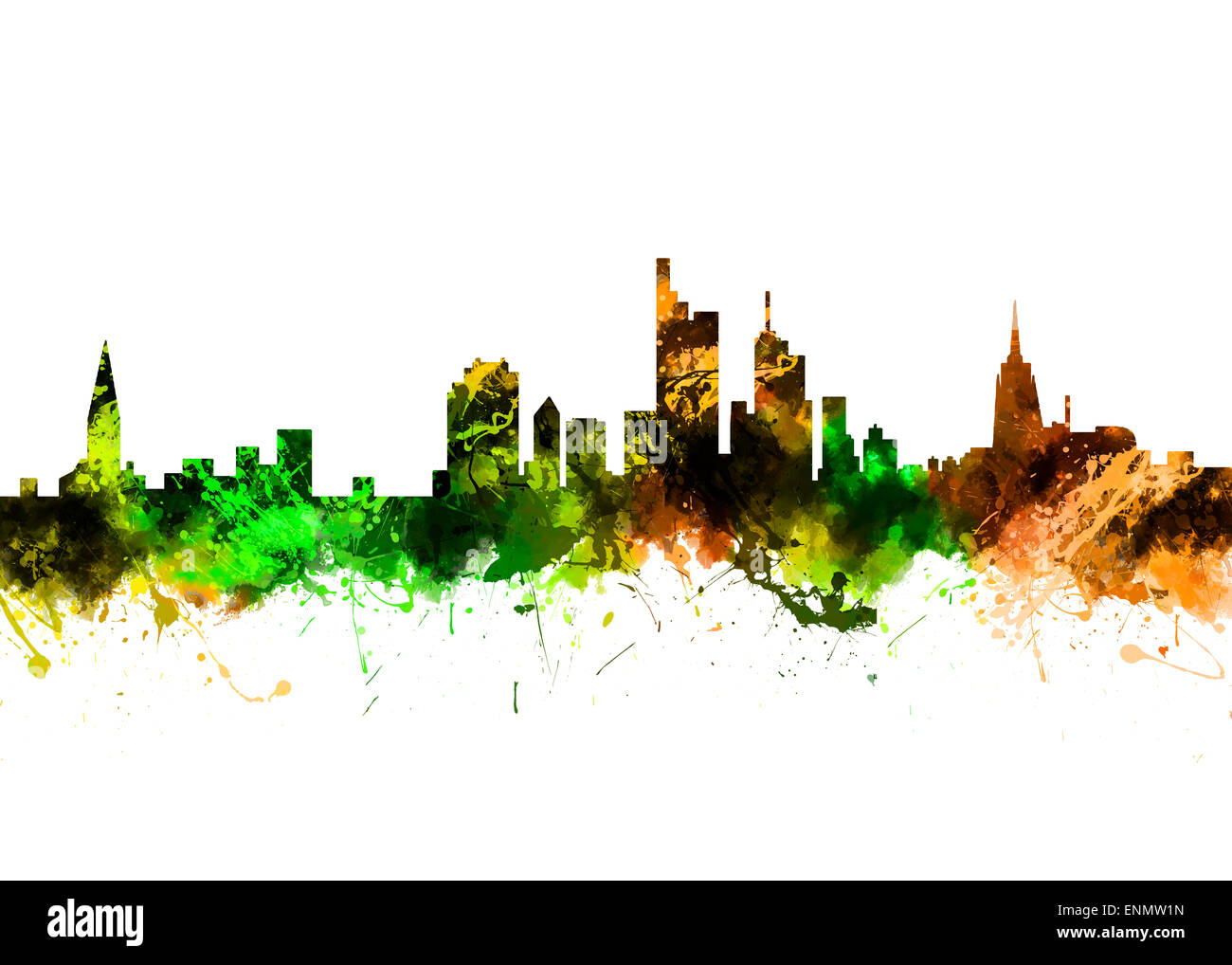 Aquarell Kunstdruck/Poster der Skyline von Frankfurt am Main Deutschland Stockfoto