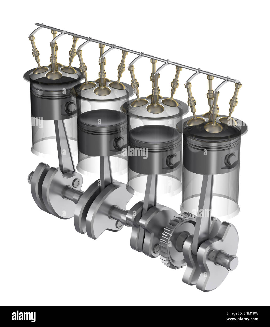 Motor-Funktion - Funktionsprinzip. Isoliert auf weiss Stockfoto