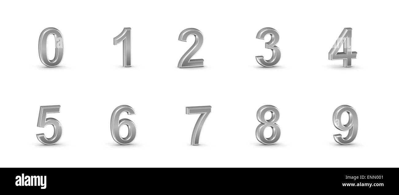 3D Chrom Zahlen gesetzt. Stockfoto