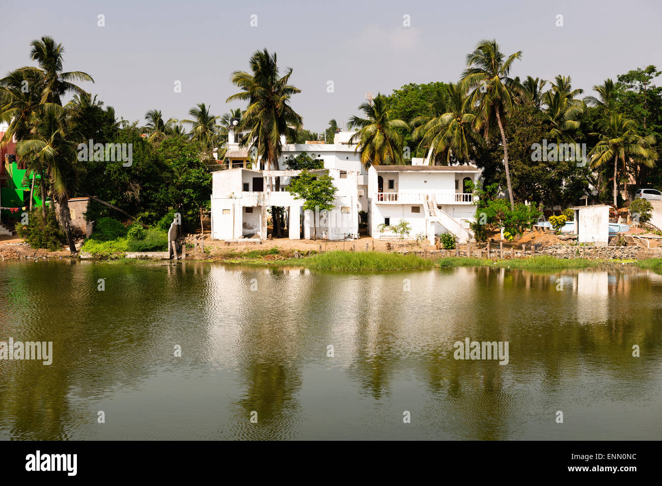 Der Blick vom Cafe Gecko, Mamallapuram. Stockfoto
