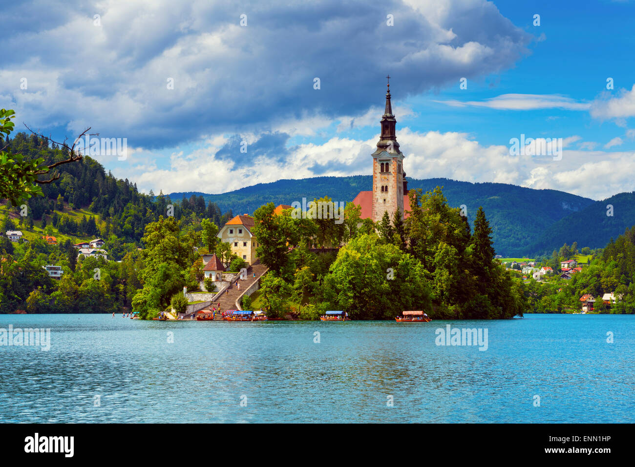 Mariä Himmelfahrt, Bled Insel See Bled, Radovljica, Slowenien Stockfoto