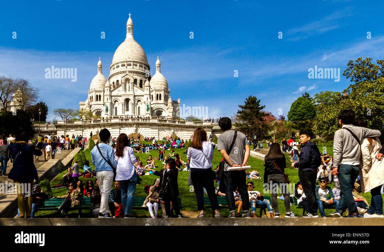 Menschen Blick auf Sacre Coeur, Montmartre, Paris, Stockfoto