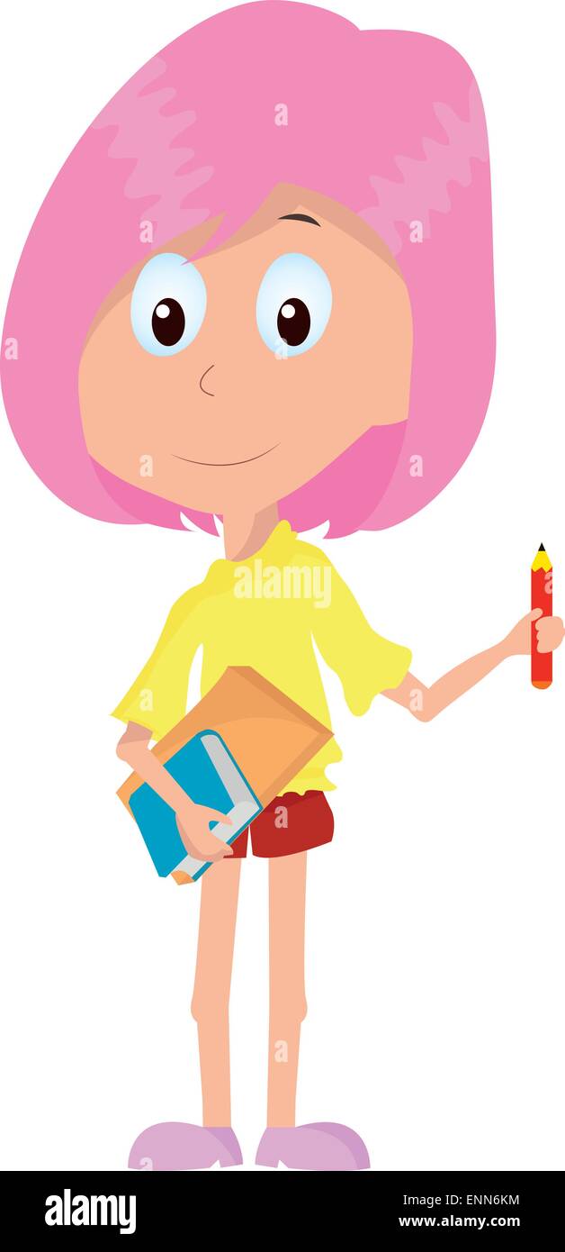 Mädchen mit Bleistift und Bücher gehen um zu studieren Stock Vektor Mädchen mit Bleistift und Bücher gehen um zu studieren Stock Vektor