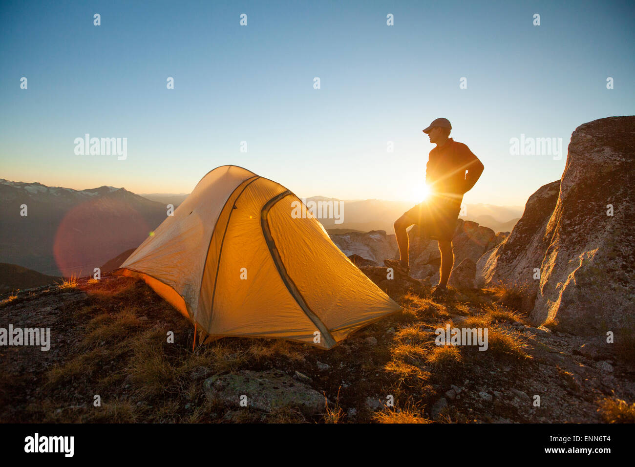 Camping am Steinbrech Peak, Pemberton, BC, Kanada. Stockfoto