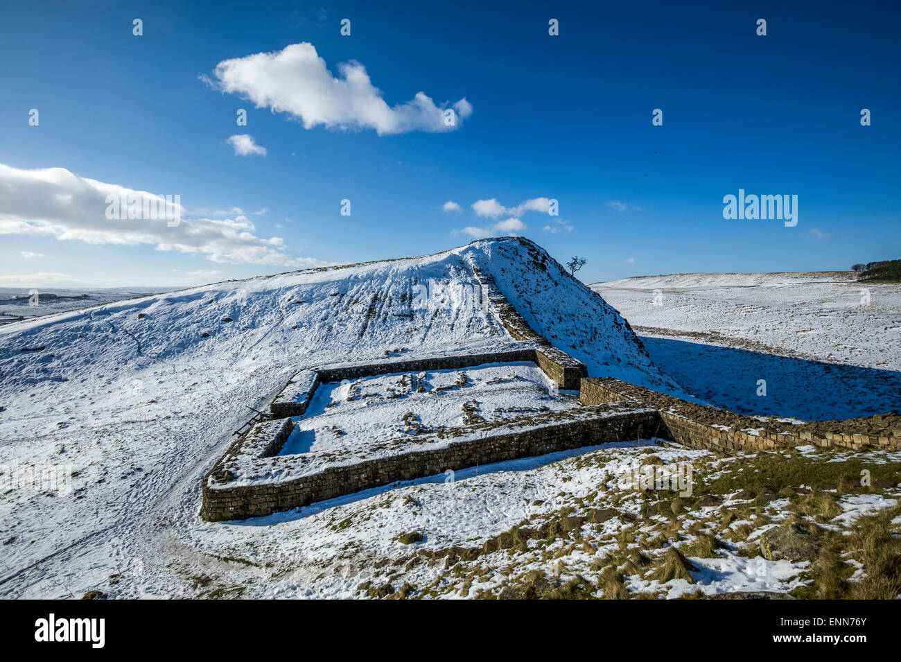Hadrian Wand Winter Szenen bei Meile Burg 39 Stockfoto