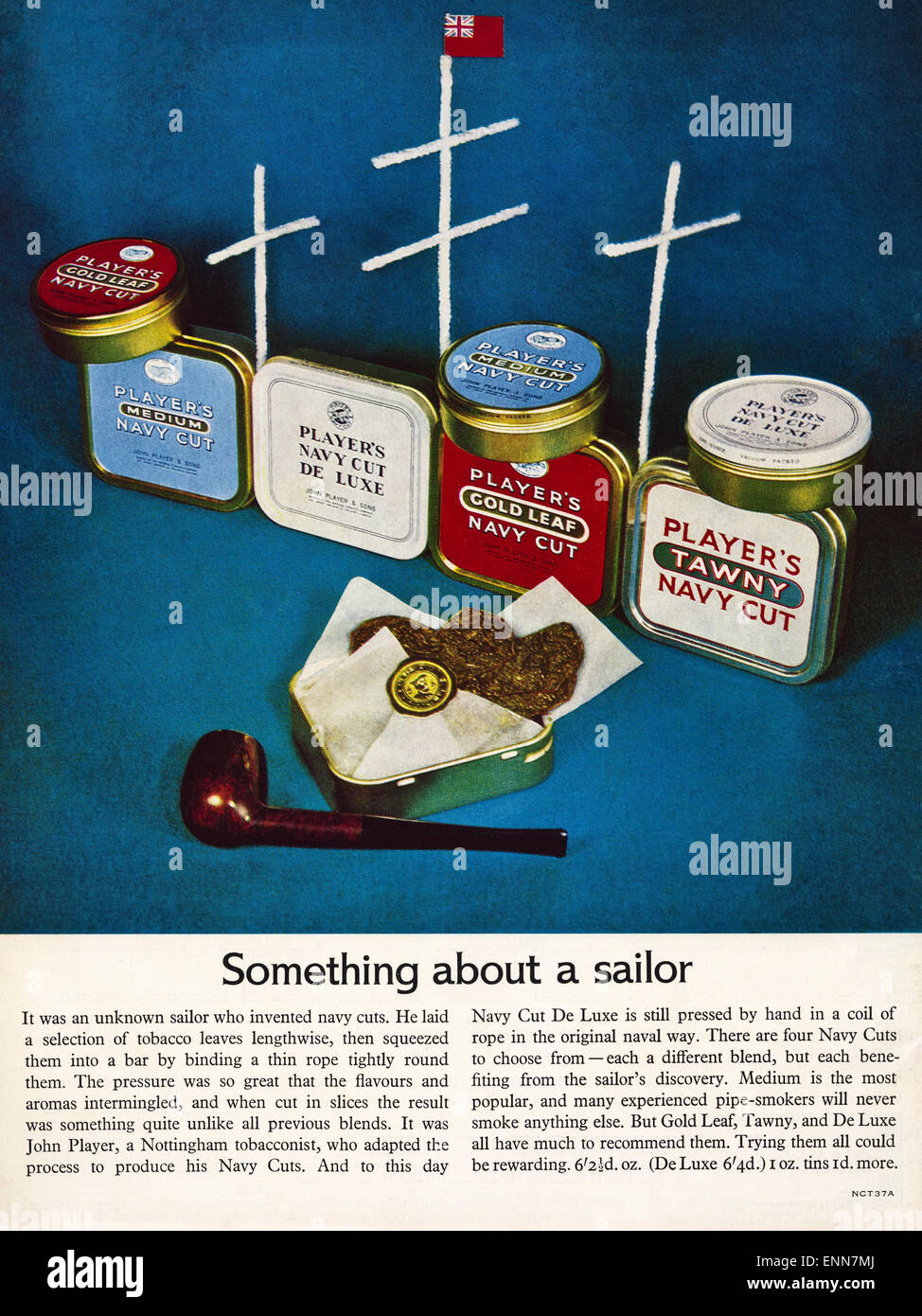 Vintage Anzeige in Zeitschrift der 1960er Jahre datiert 1964 für Spielers NAVY CUT Pfeifentabak Stockfoto