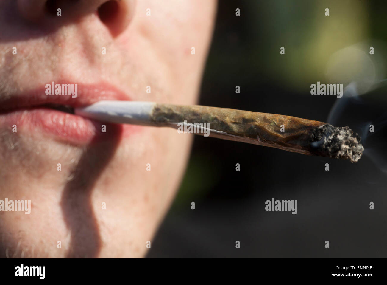 Nahaufnahme, Mann rauchen Marihuana-Joints Stockfoto