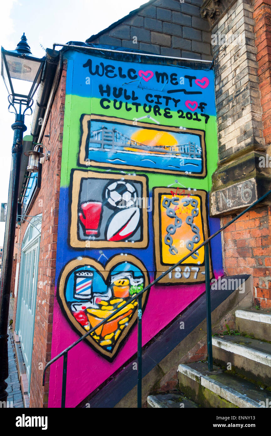 Street-Art-Wandbild Willkommen bei Hull City Kultur 2017 Stockfoto