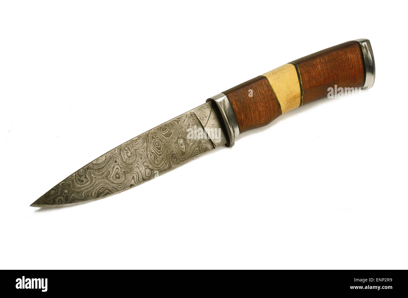 Altes Messer Damaszener Stahl - geschmiedete Metall, traditionell verwendet zum Erstellen von kalten Waffen im Nahen Osten Stockfoto