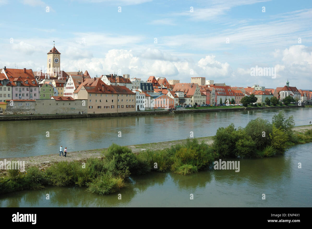 Panorama der wunderschönen Altstadt Regensburg, Bayern, Deutschland, Unesco Weltkulturerbe Stockfoto