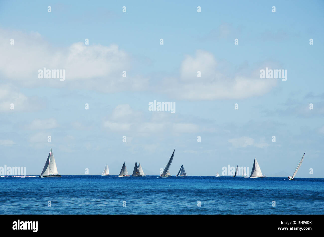 St Barth, St. Barts, Saint-Barthélemy, Französische Antillen, Französische Antillen: das Karibische Meer und die Segelboote bei Les Voiles de Saint Barth 2015 Stockfoto