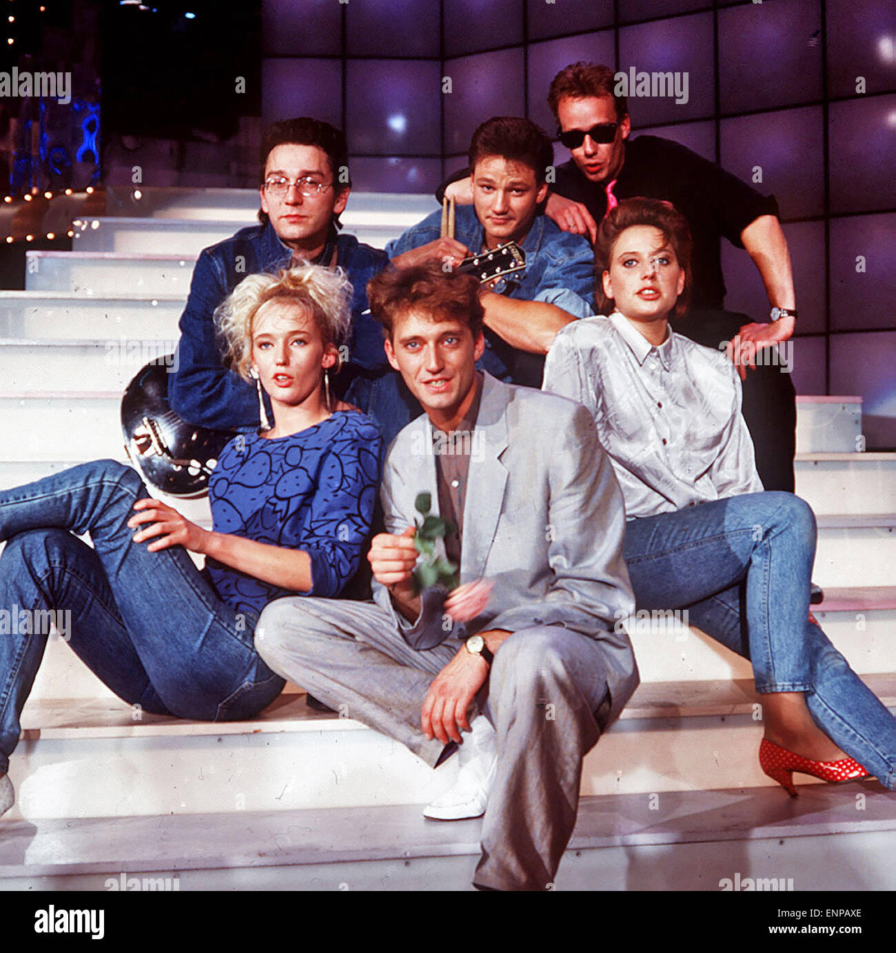 Die Ace Cats, Deutsche Rockabilly-Gruppe, Neue Deutsche Welle-Band, Aufnahme ca. 1984. Die Ace-Katzen, deutsche Rockabilly-Gruppe. Stockfoto