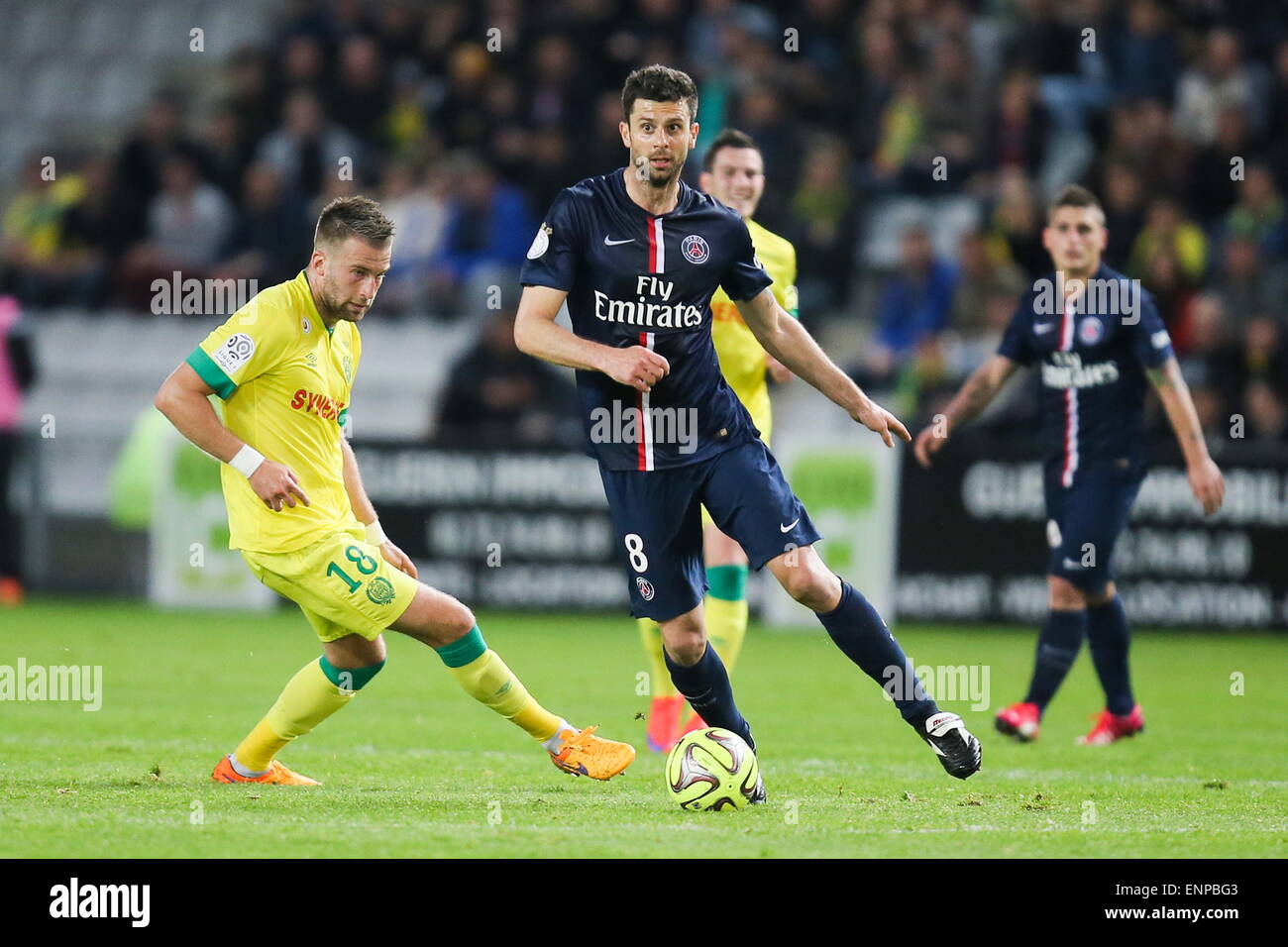 Thiago MOTTA/Lucas DEAUX - 03.05.2015 - Nantes/Paris Saint-Germain - 35eme Journee de Ligue 1. Foto: Vincent Michel/Icon Sport Stockfoto