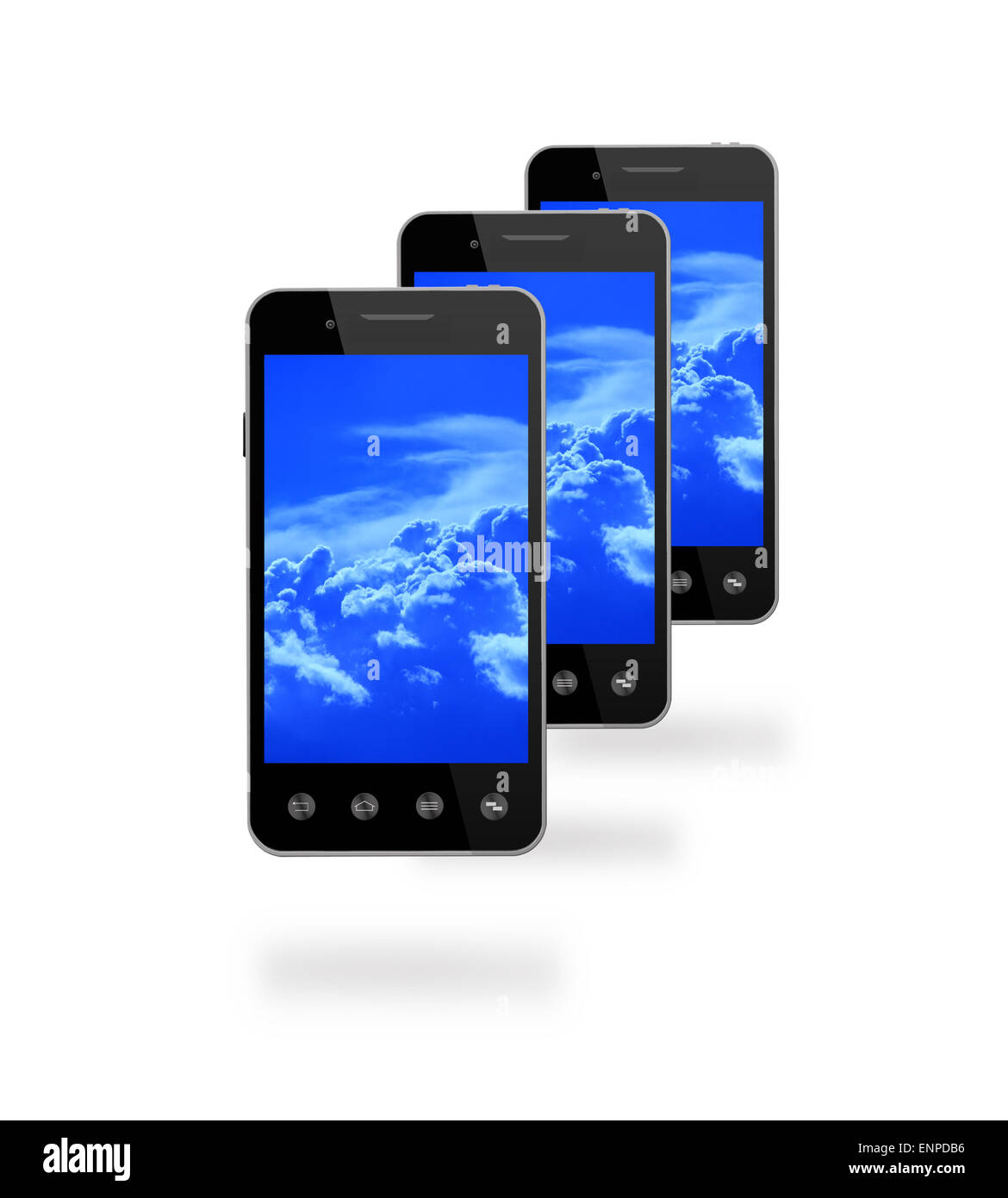 Moderne Smartphones mit Bild blau Wolken Stockfoto