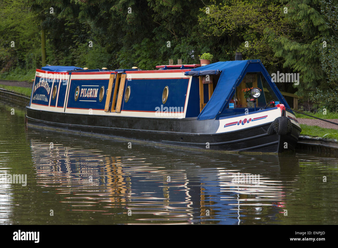 Festgemachten Narrowboat, England, UK Stockfoto