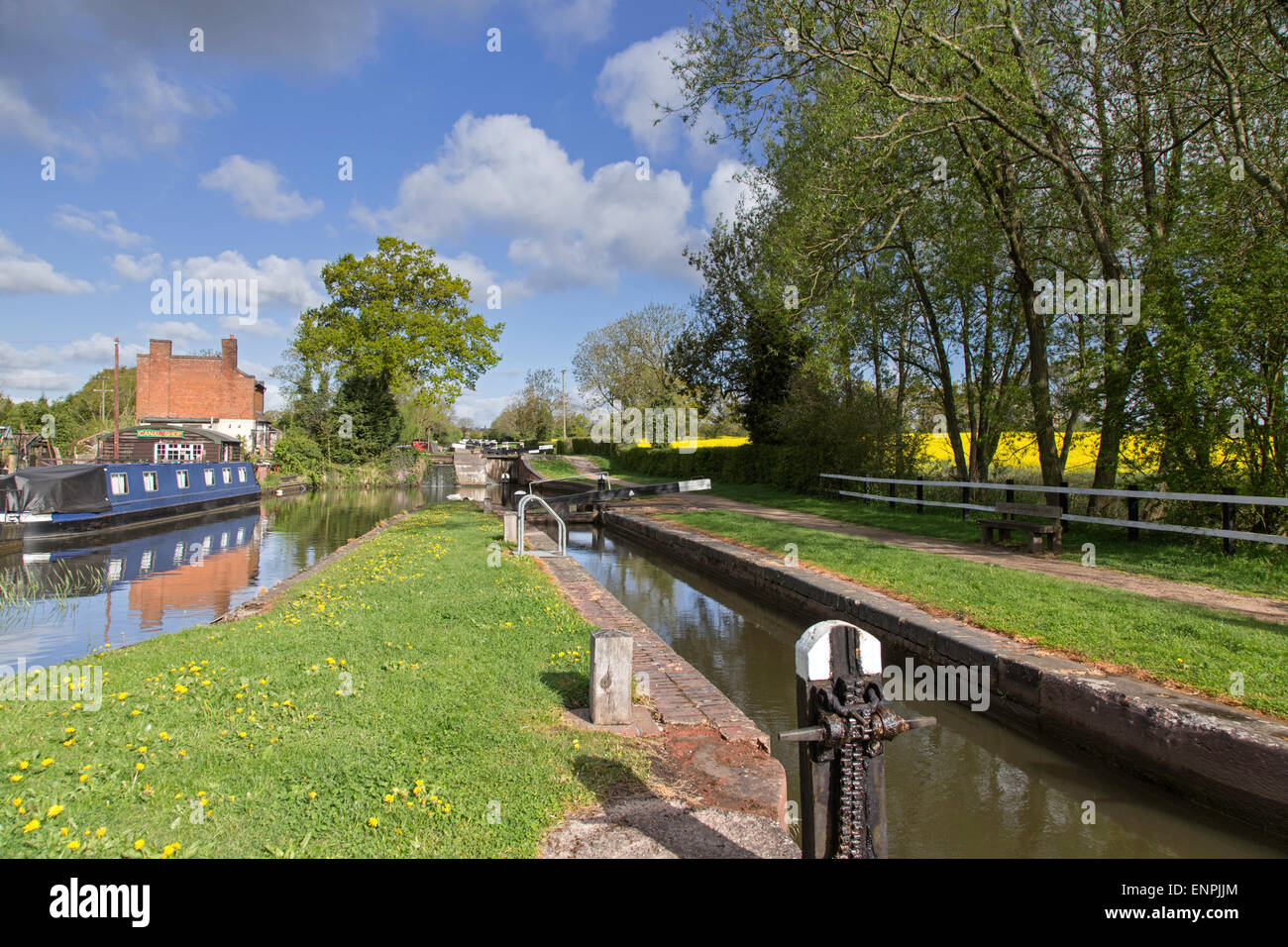 Lapworth Flug der Schlösser an der Stratford-upon-Avon Canal, Warwickshire, England, UK Stockfoto