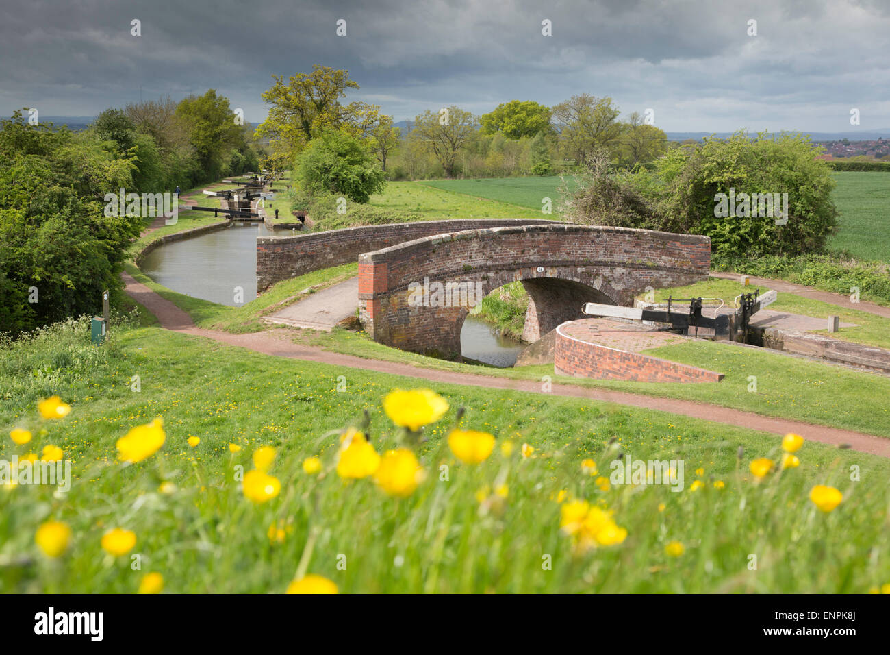 Tardebigge Schlösser an der Worcester und Birmingham Kanal im Frühling, Worcestershire, England, UK Stockfoto
