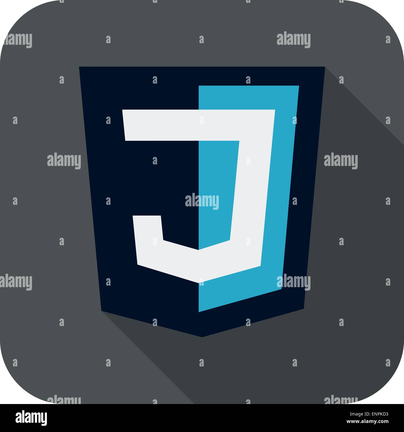 Vektor-Illustration von dunklen blauen Schild mit J-Buchstaben auf dem Bildschirm, isolierte Website Entwicklung Symbol weißen Hintergrund Stock Vektor