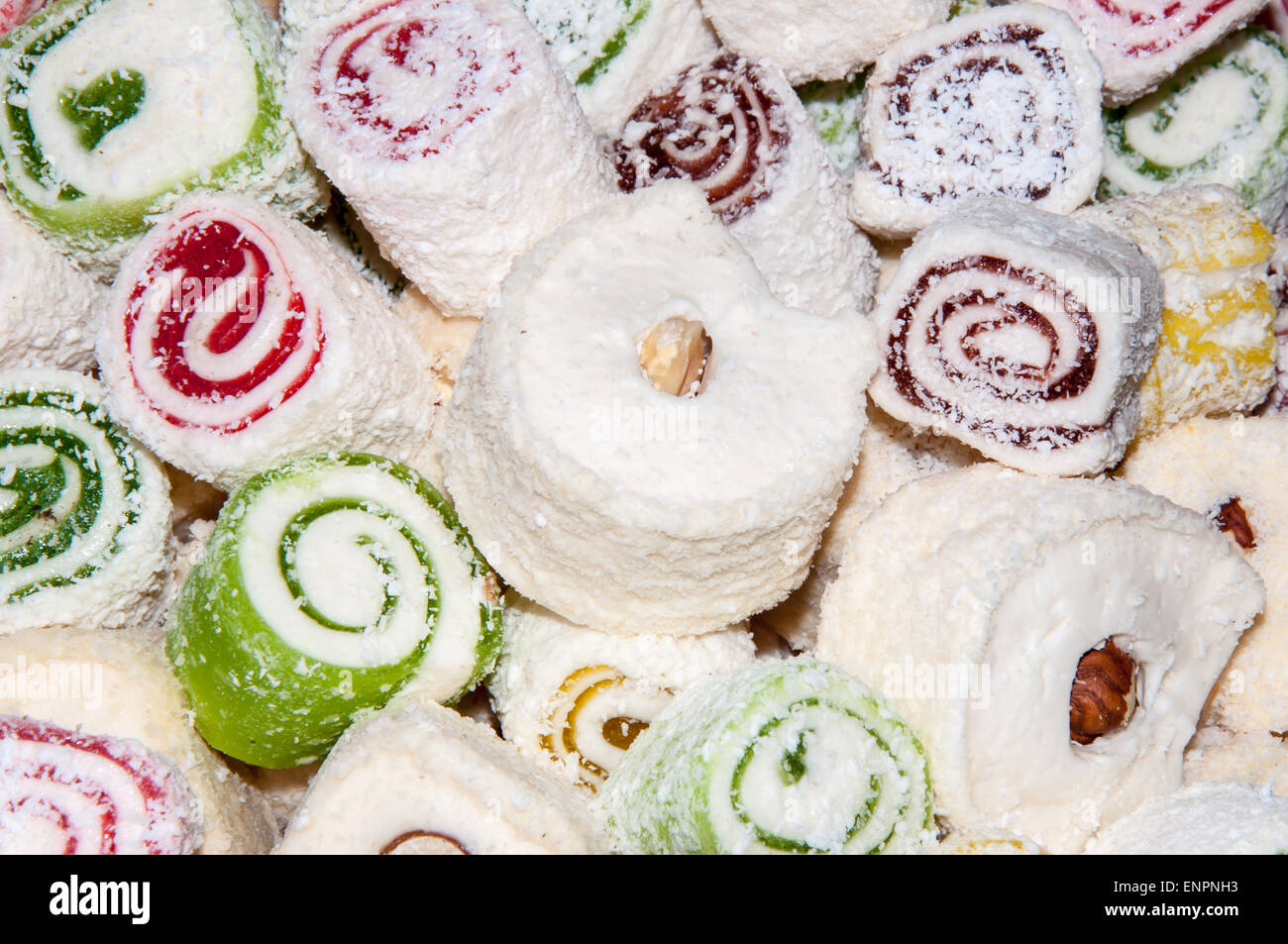 Turkish Delight oder Lokum ist eine Familie von Konfekt, basierend auf einem Gel von Stärke und Zucker Stockfoto