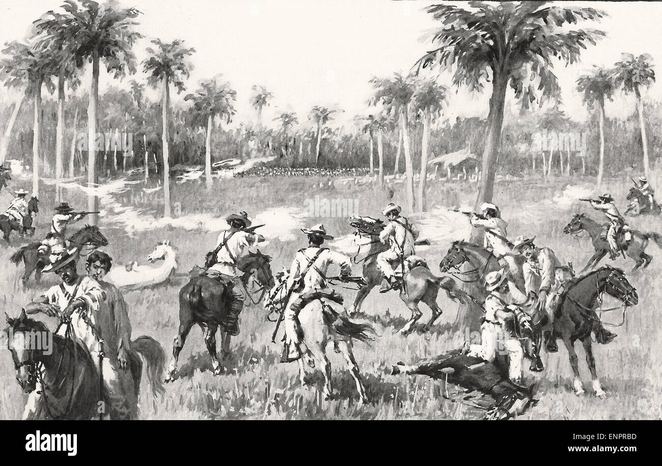 Das Victoria-Regiment der sechzig Männer vorübergehend den Vormarsch der zweitausend spanische Soldaten während des kubanischen Unabhängigkeitskrieges überprüfen Stockfoto