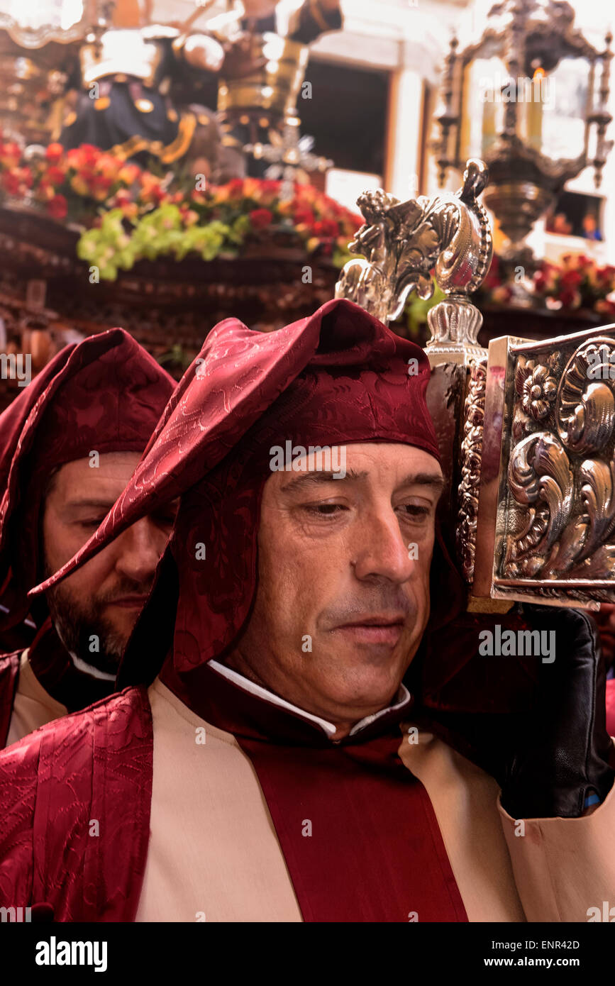 Prozession der Bruderschaft Paso Encarnado am Karfreitags-Prozession der Semana Santa (Karwoche) in Lorca, Provinz Murcia, Spai Stockfoto