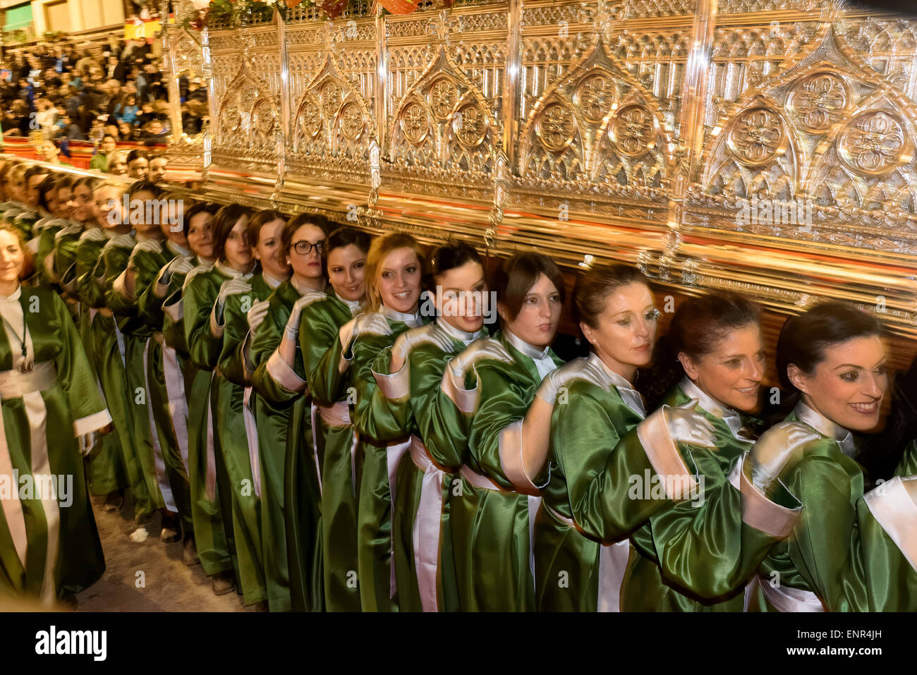 Thron am Karfreitags-Prozession der Semana Santa (Karwoche) in Lorca, Provinz Murcia, Spanien Stockfoto