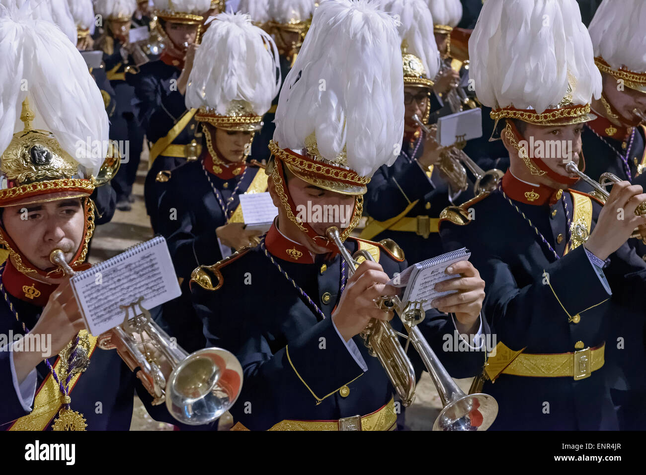 Musiker am Karfreitags-Prozession der Semana Santa (Karwoche) in Lorca, Provinz Murcia, Spanien Stockfoto