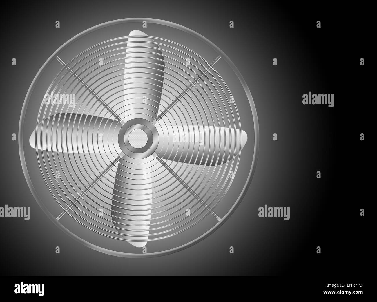 Moderne realistische metallic Ventilator auf schwarzem Hintergrund. Sehr detaillierte Darstellung. Stockfoto