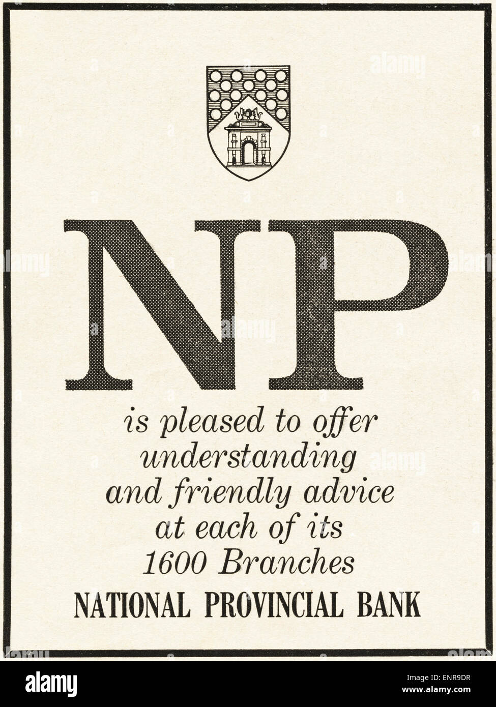 Vintage Anzeige in Zeitschrift der 1960er Jahre datiert 1964 für NATIONAL PROVINCIAL BANK, die National Westminster Bank später verschmolzen Stockfoto