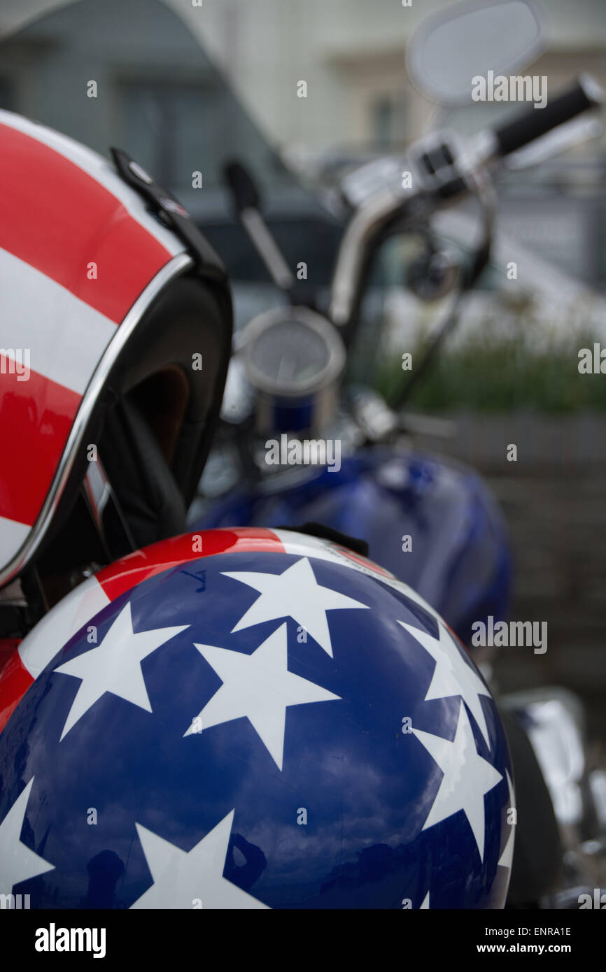 Harley Davidson Owners Club Besuch in Aberystwyth Stockfoto